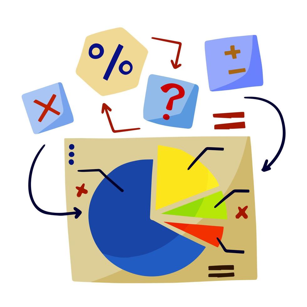 zakelijk schema. grappige infografiek. beheer en statistieken. cartoon analytisch concept. tekening documenten en diagram vector