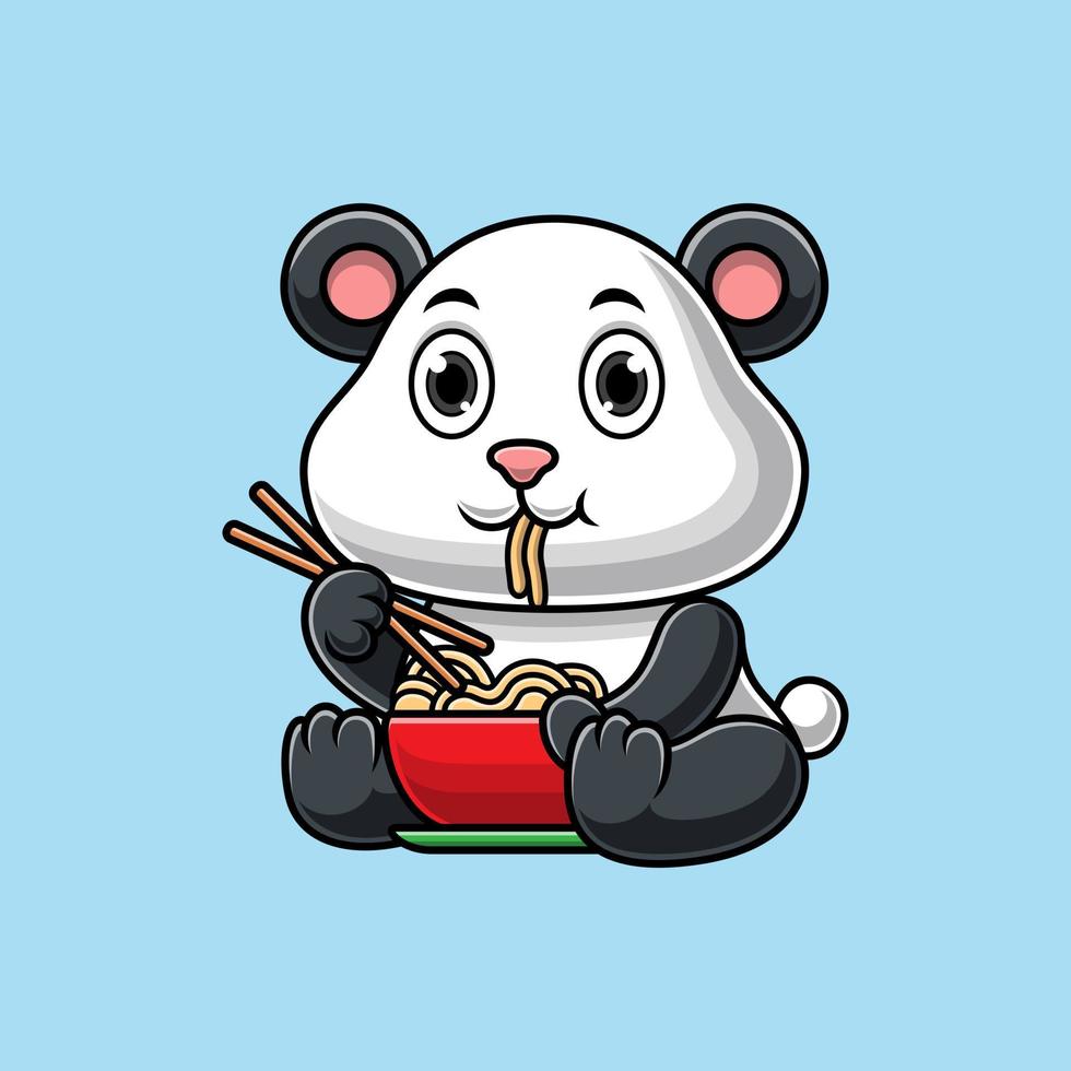 vector cartoon panda die noedels eet