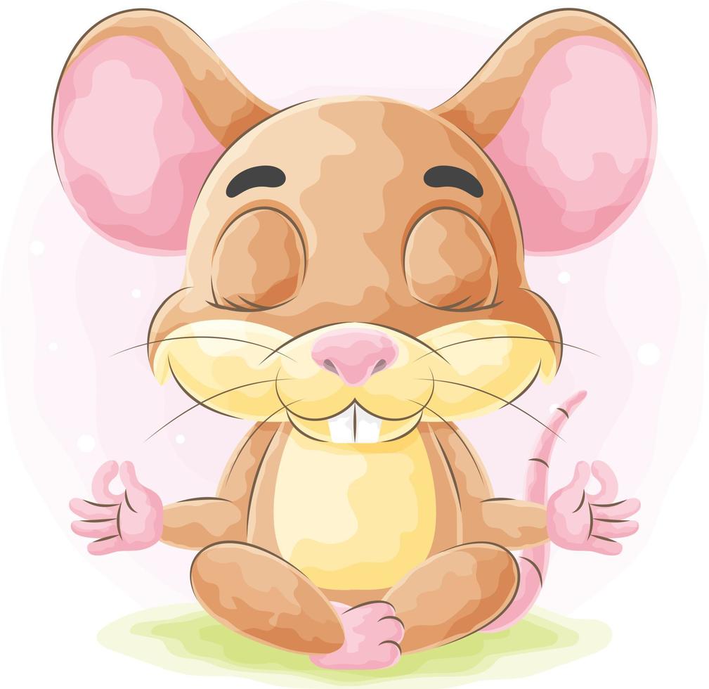 schattige doodle muis met aquarel illustratie vector