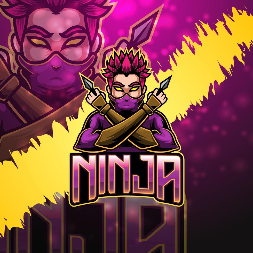 ninja esport mascotte logo ontwerp vector