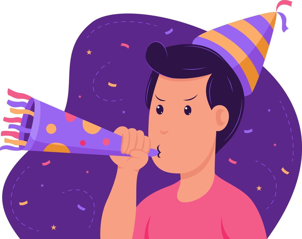 portret van een man die op een trompet blaast om een verjaardag te vieren vector