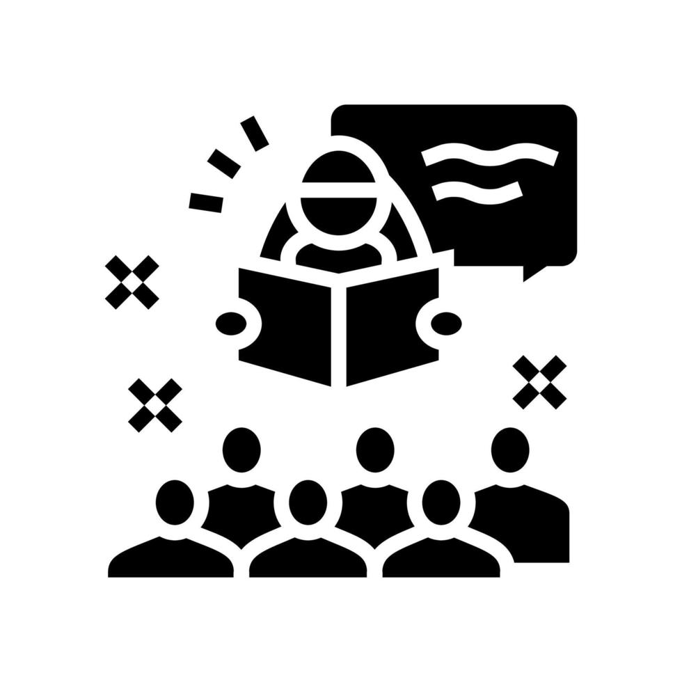 verhaal tijd in kinderen bibliotheek glyph pictogram vectorillustratie vector