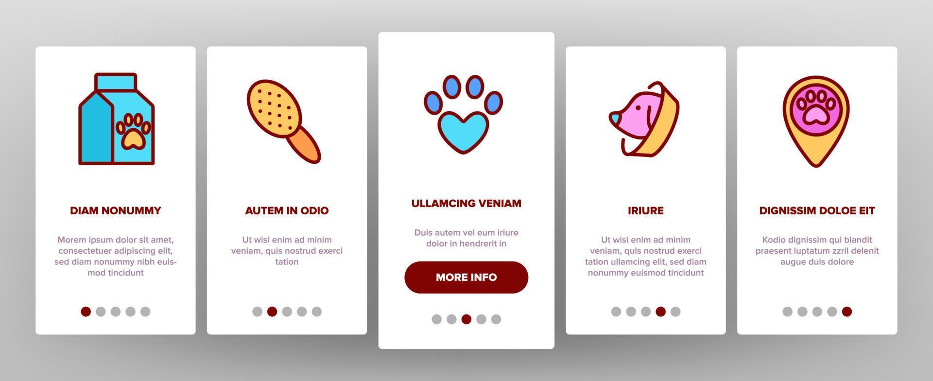 dierenkliniek veterinaire onboarding pictogrammen instellen vector