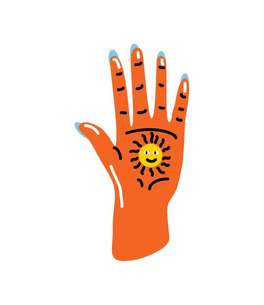 hand met bedrukte zon vector