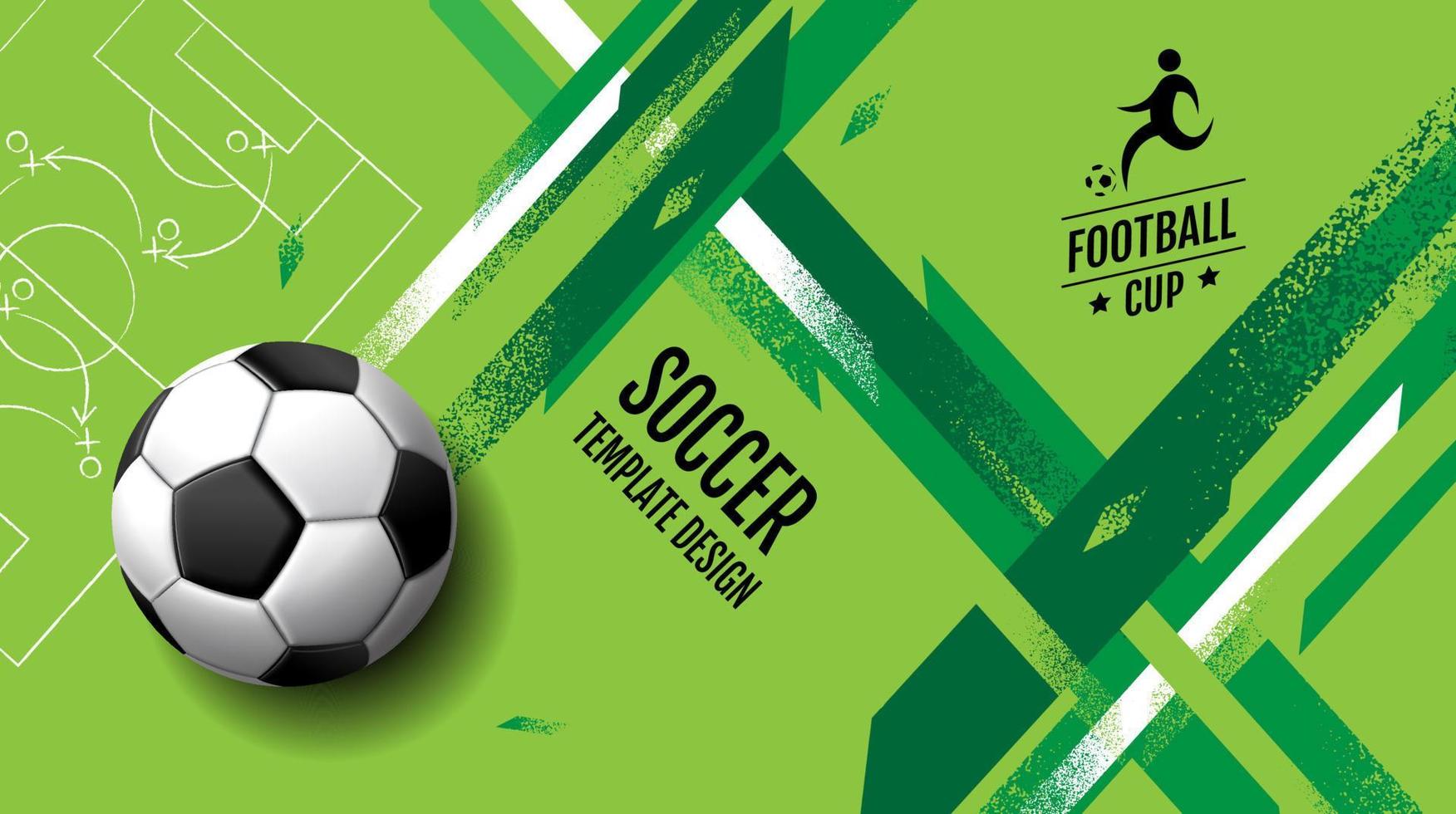 voetbal sjabloonontwerp, voetbalbanner, sportlay-outontwerp, groen thema, vector