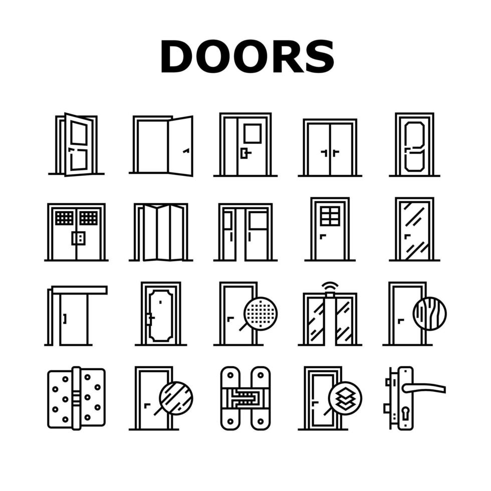 binnendeuren typen collectie iconen set vector