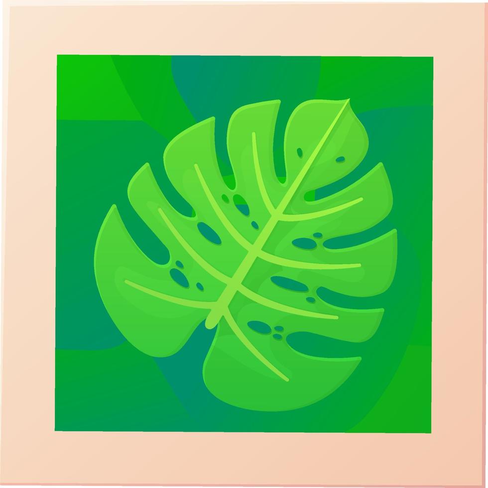 foto van zomer monstera blad. exotisch palmgebladerte, tropisch natuurconcept. voorraad vectorillustratie in realistische cartoon-stijl geïsoleerd op een witte achtergrond vector