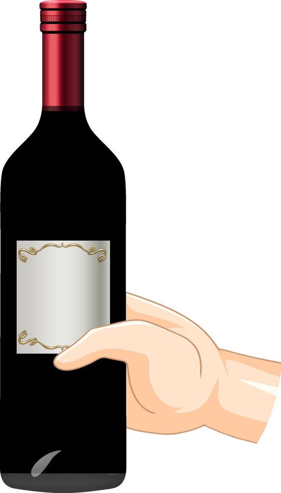 hand met fles wijn vector