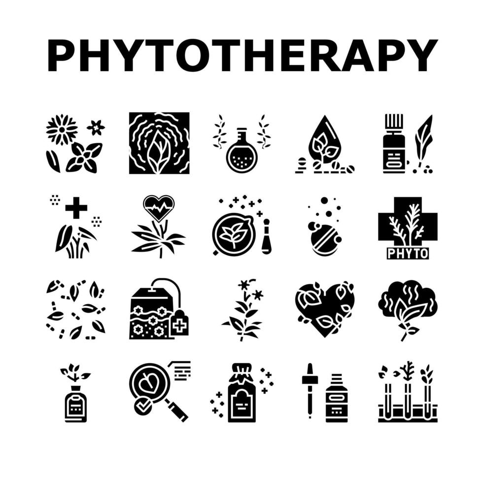 fytotherapie behandelen collectie iconen set vector