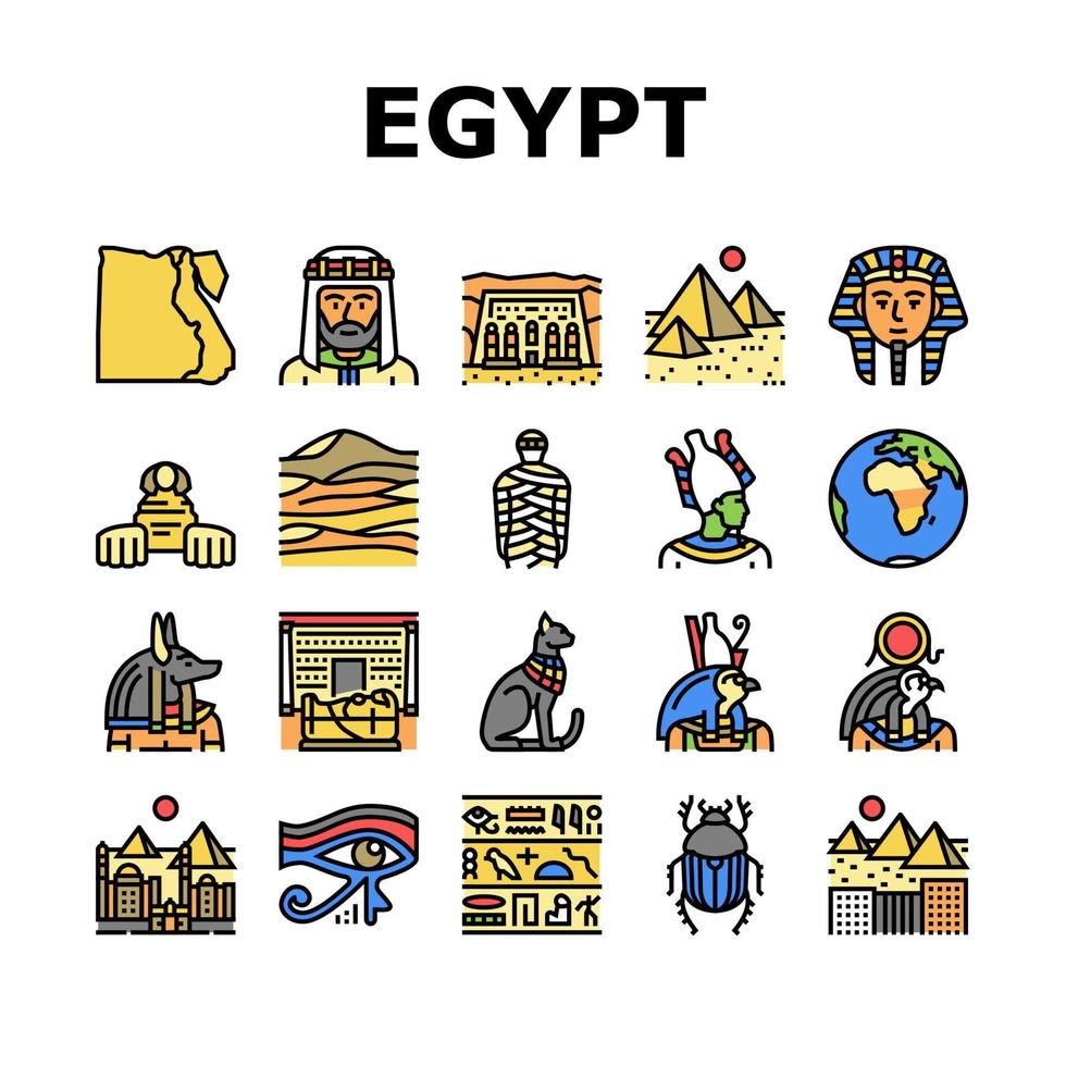 Egypte land monument excursie pictogrammen instellen vector