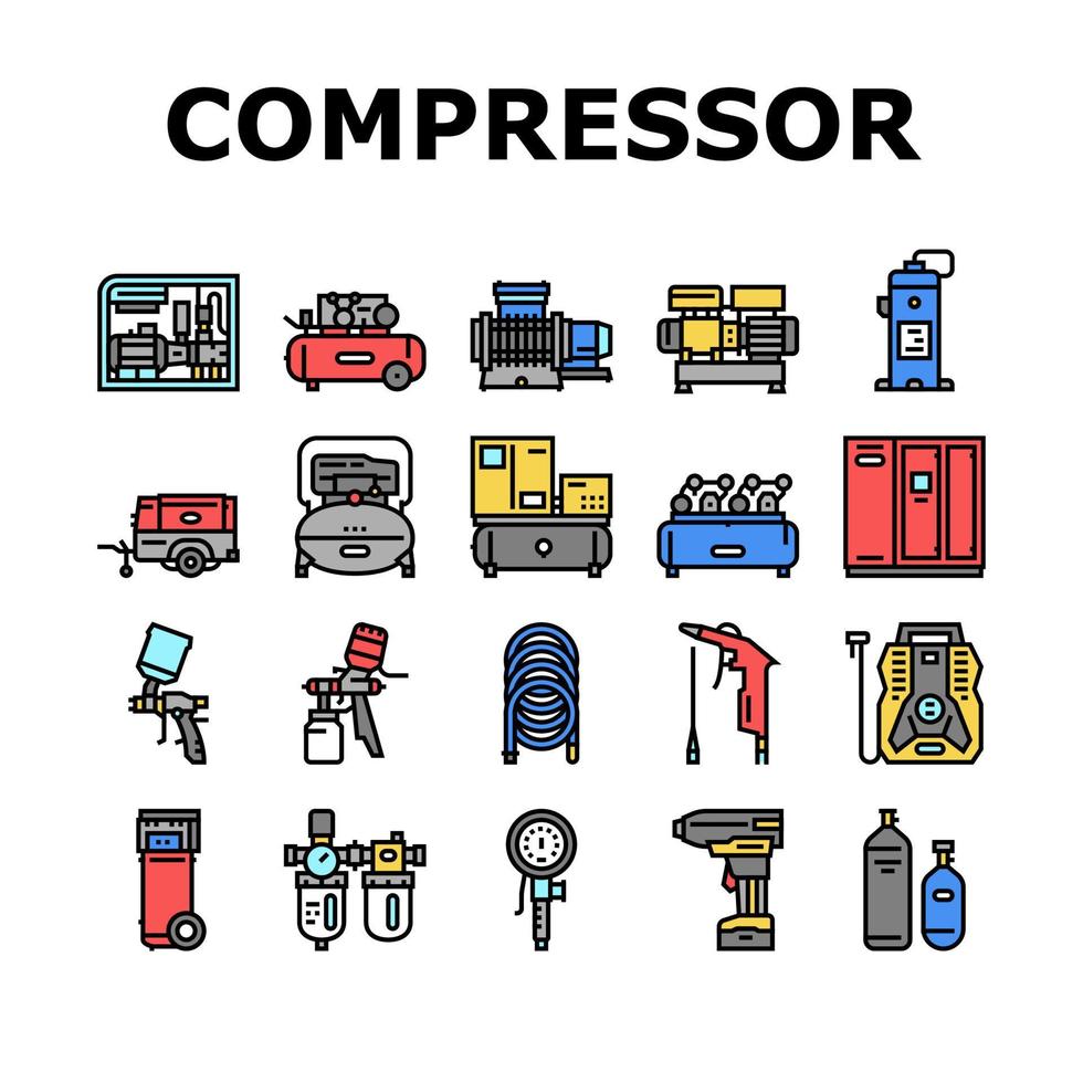 luchtcompressor gereedschap collectie iconen set vector