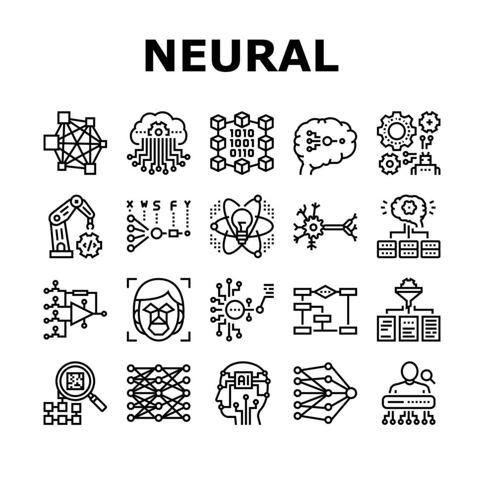 neuraal netwerk en ai collectie iconen set vector