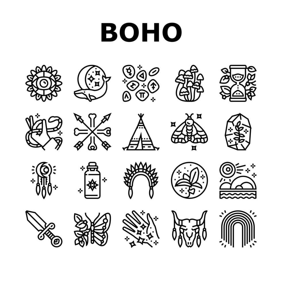 boho stijl decoratie collectie iconen set vector