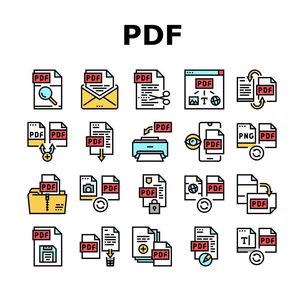 pdf elektronische bestand collectie iconen set vector