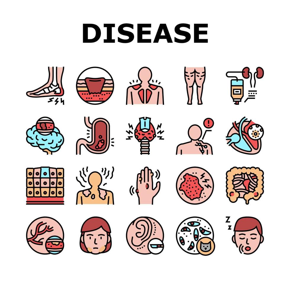 ziekte menselijk probleem collectie iconen set vector