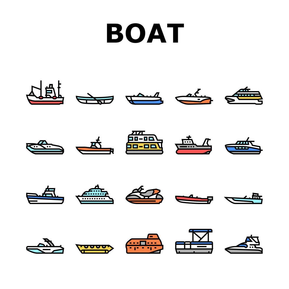 boot water vervoer typen pictogrammen instellen vector