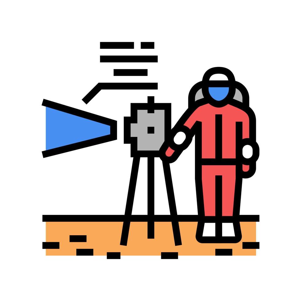 astronaut werken met meetapparatuur kleur pictogram vectorillustratie vector