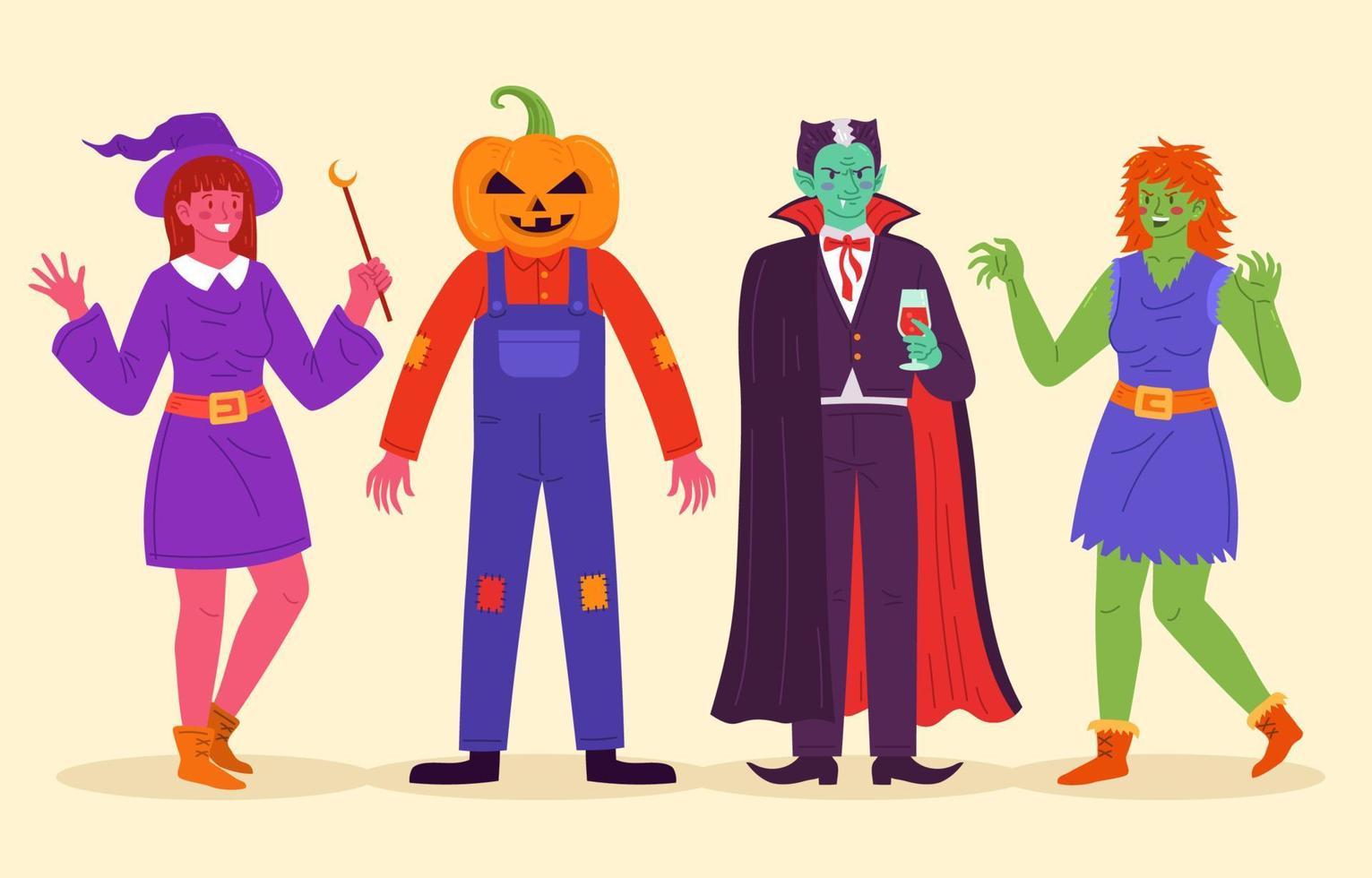 vieren van halloween feest volwassen feestkarakters vector