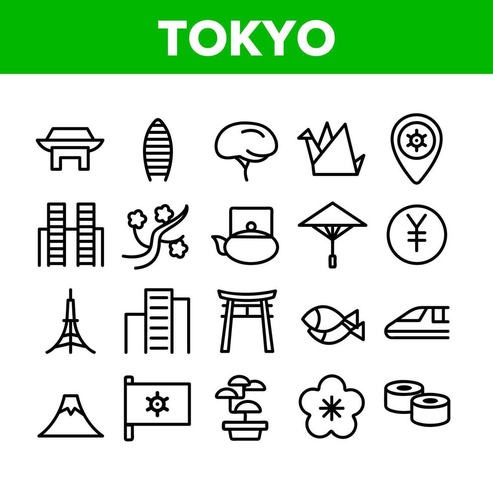 Tokyo collectie natie elementen pictogrammen instellen vector