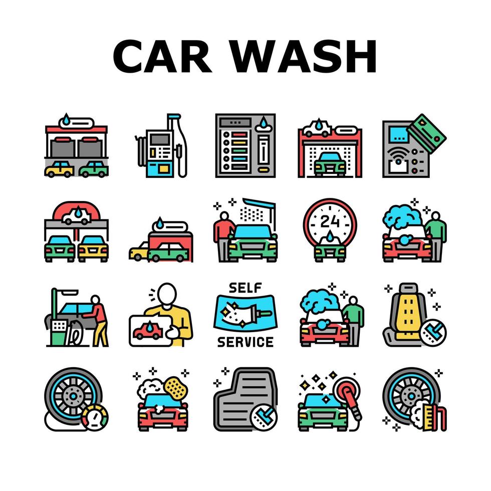 self service car wash collectie iconen set vector