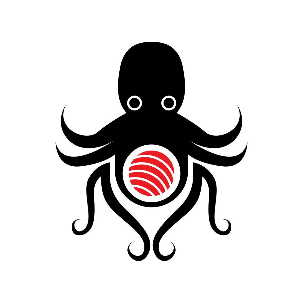 zwarte en rode octopus suhi logo sjabloon 01 vector