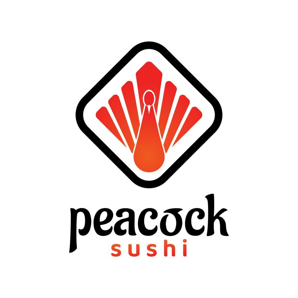 moderne en unieke pauw sushi logo vector sjabloon