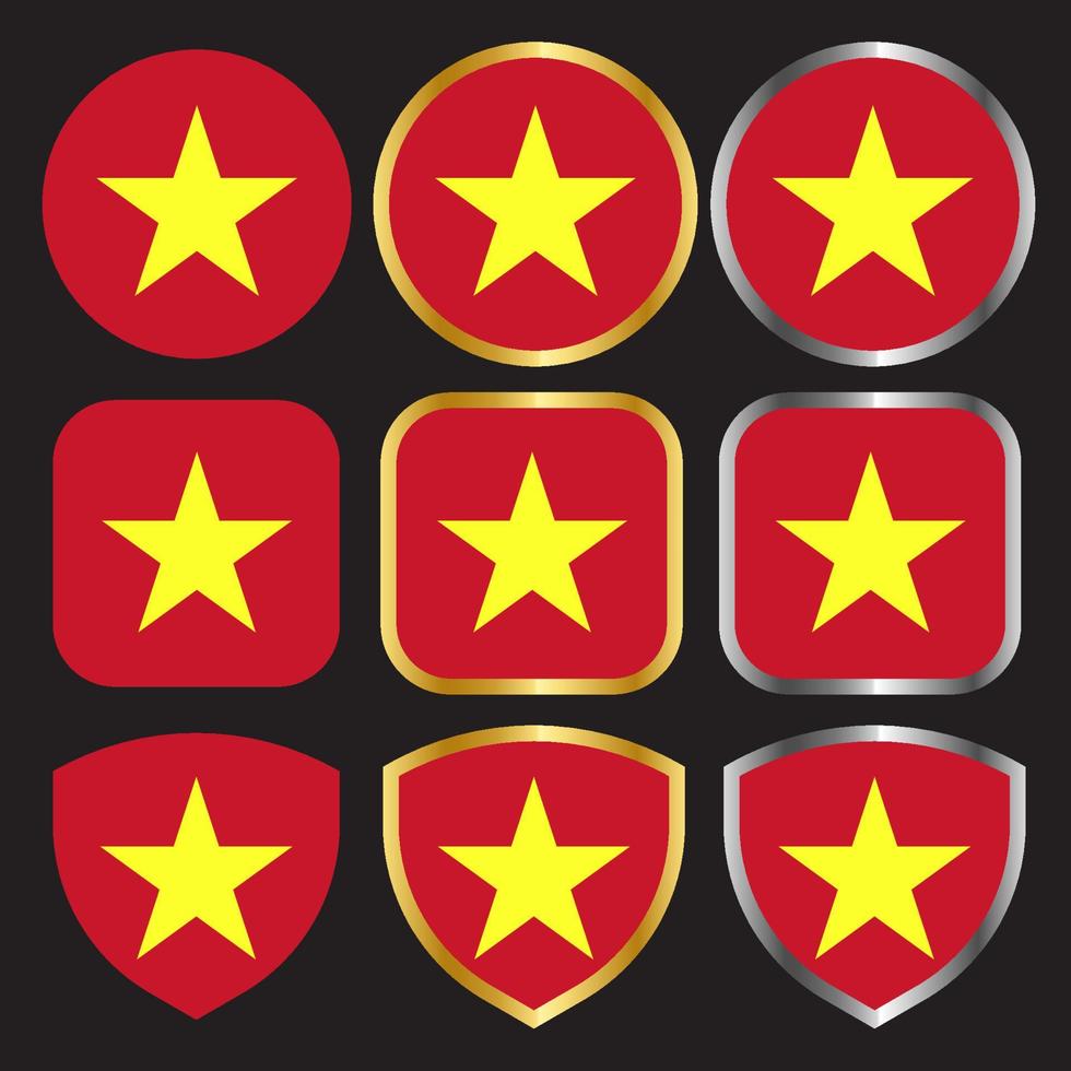 vietnam vlag vector icon set met gouden en zilveren rand