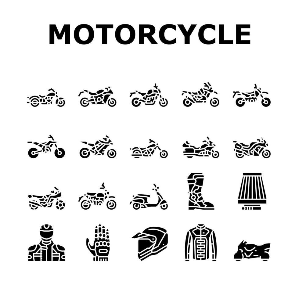motorfiets fiets vervoer typen pictogrammen instellen vector
