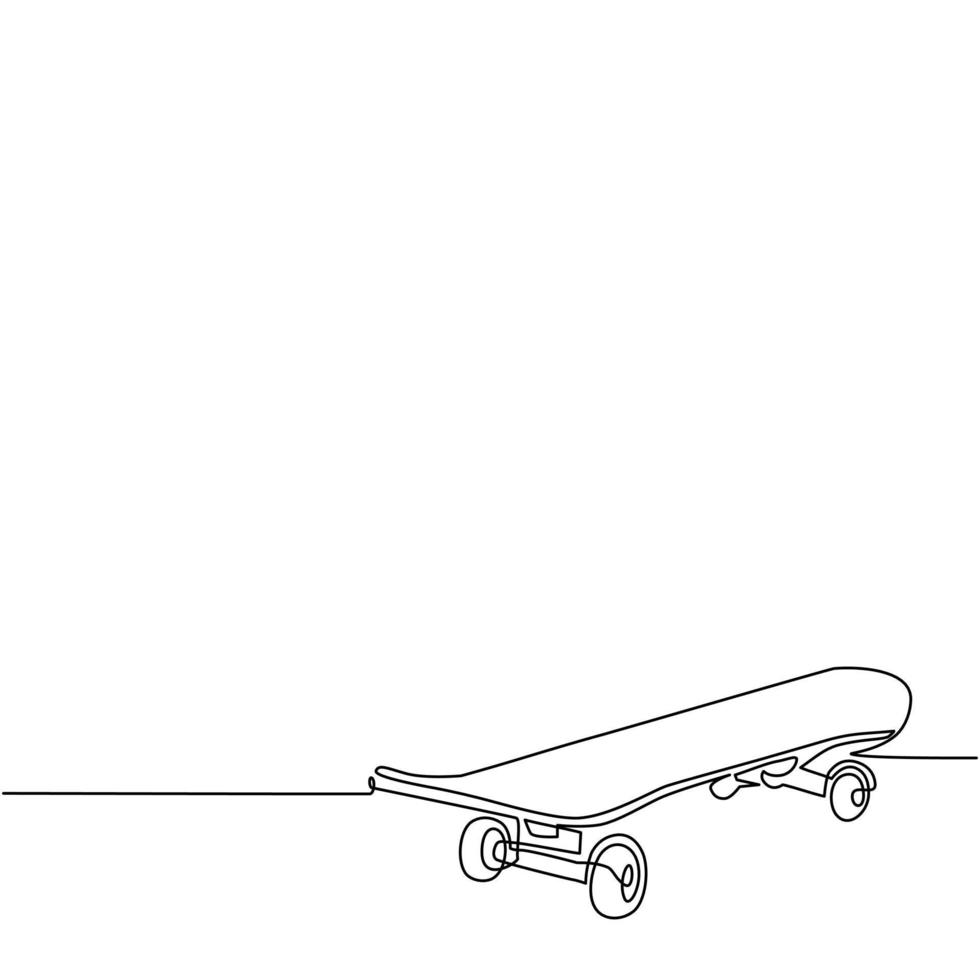 enkel één lijntekeningskateboard met wiel voor actieve levensstijl, extreme sport jeugdactiviteit, evenwichtig straatecovervoer. skateboard, longboard. doorlopende lijn tekenen ontwerp vectorillustratie vector