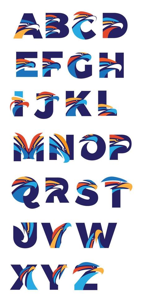 brief alfabet adelaar hoofd lettertype bundel set vector