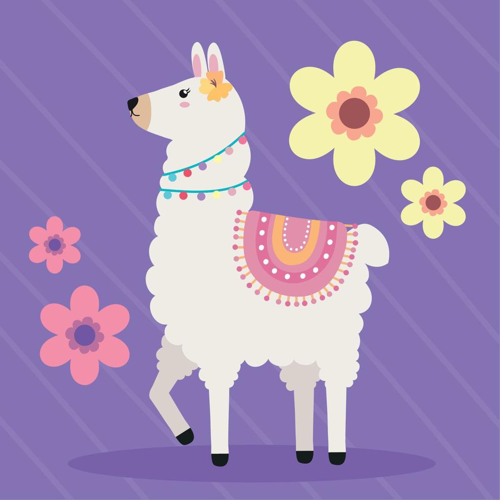 lama met bloementuin vector