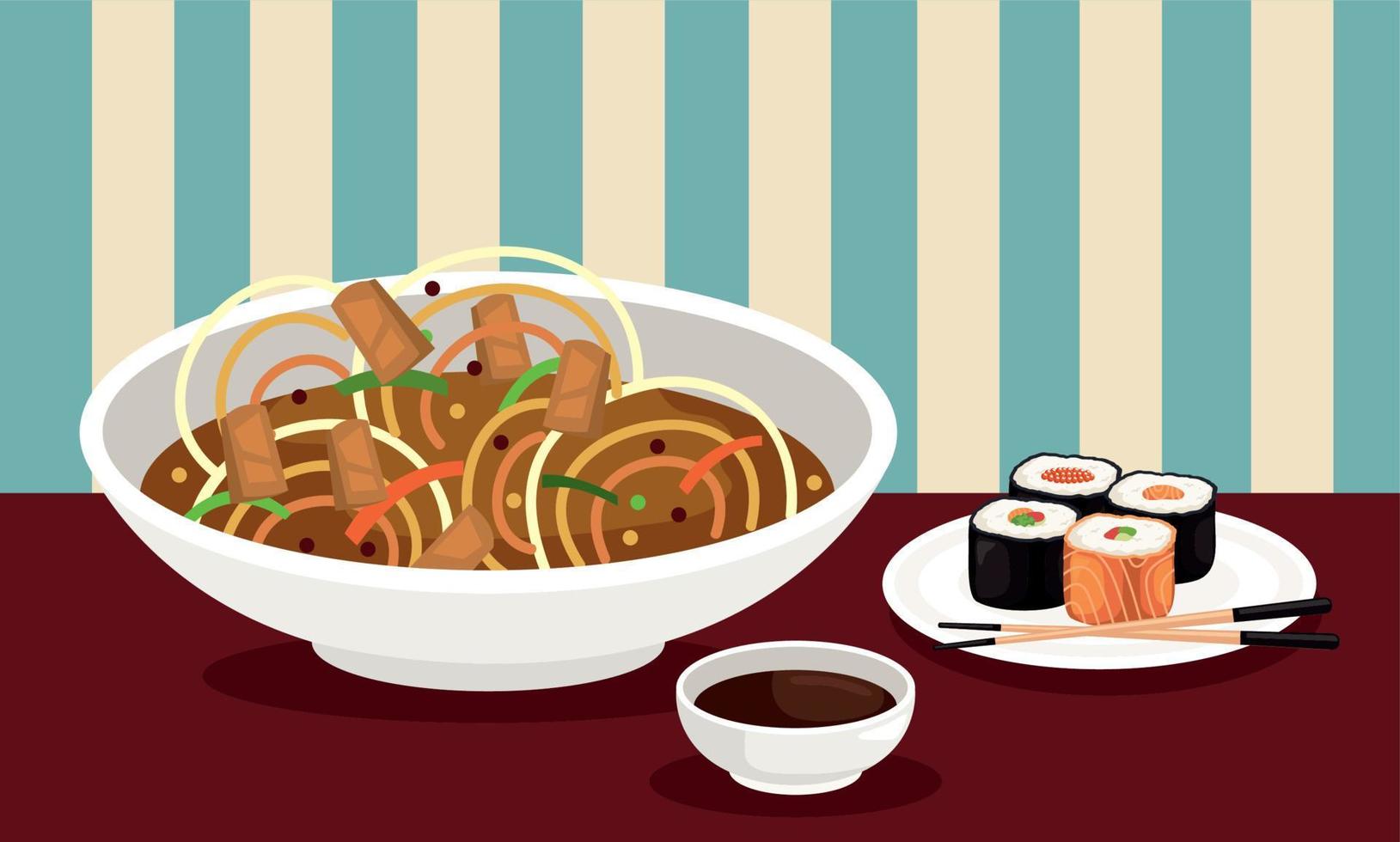 Japanse soep en sushi vector