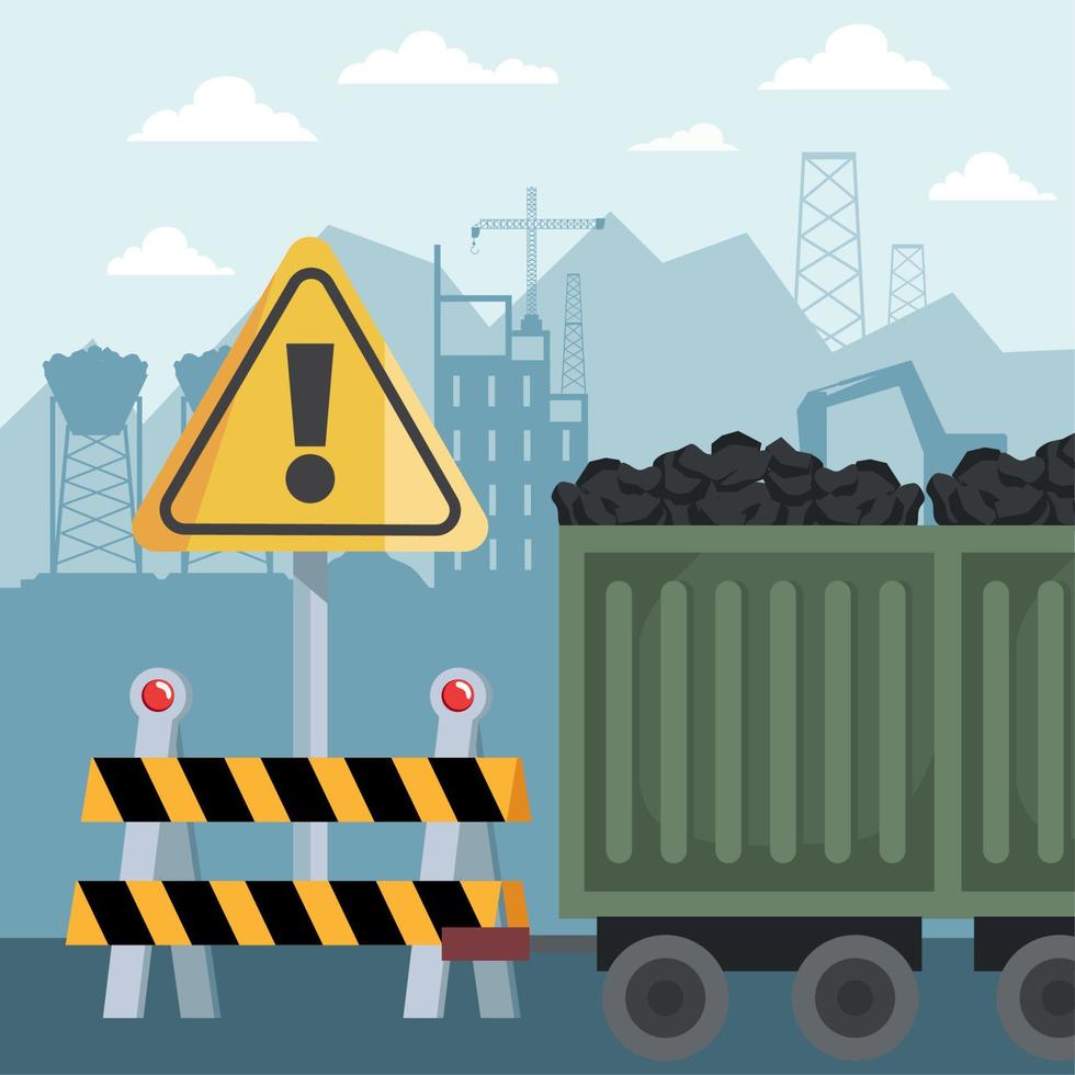houtskoolwagen en waarschuwingssignaal vector
