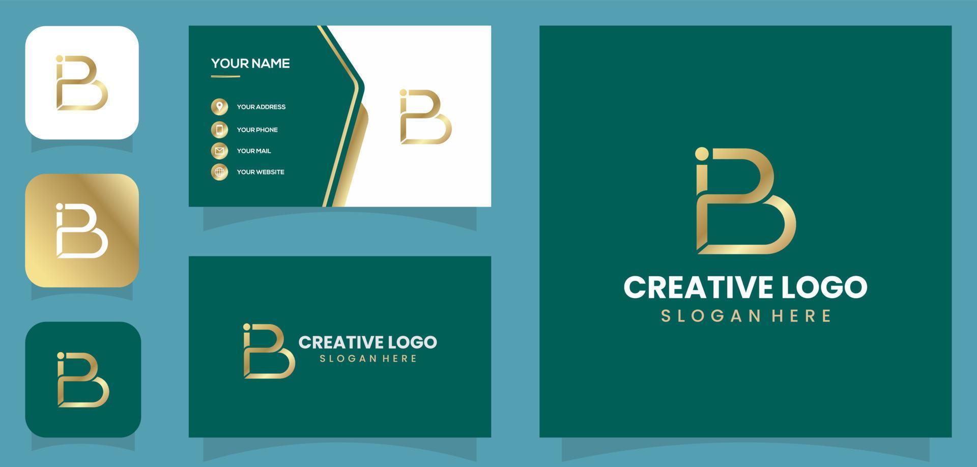 premium vector eerste bp en i of pb-logo in twee kleurvariaties en visitekaartjeontwerp. mooi logo-ontwerp voor luxe bedrijfsmerk. elegant identiteitsontwerp in blauw en goud.