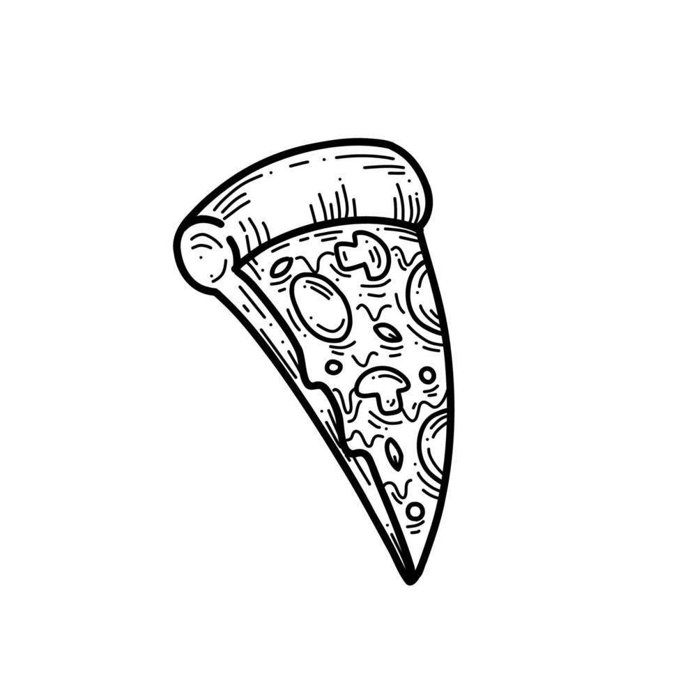 plakje pizza doodle handgetekende schets illustratie vector