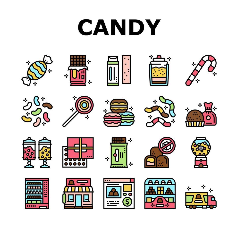 candy shop product collectie iconen set vector