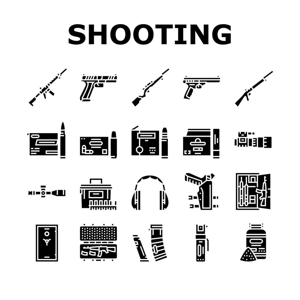 schieten wapen en accessoires pictogrammen instellen vector