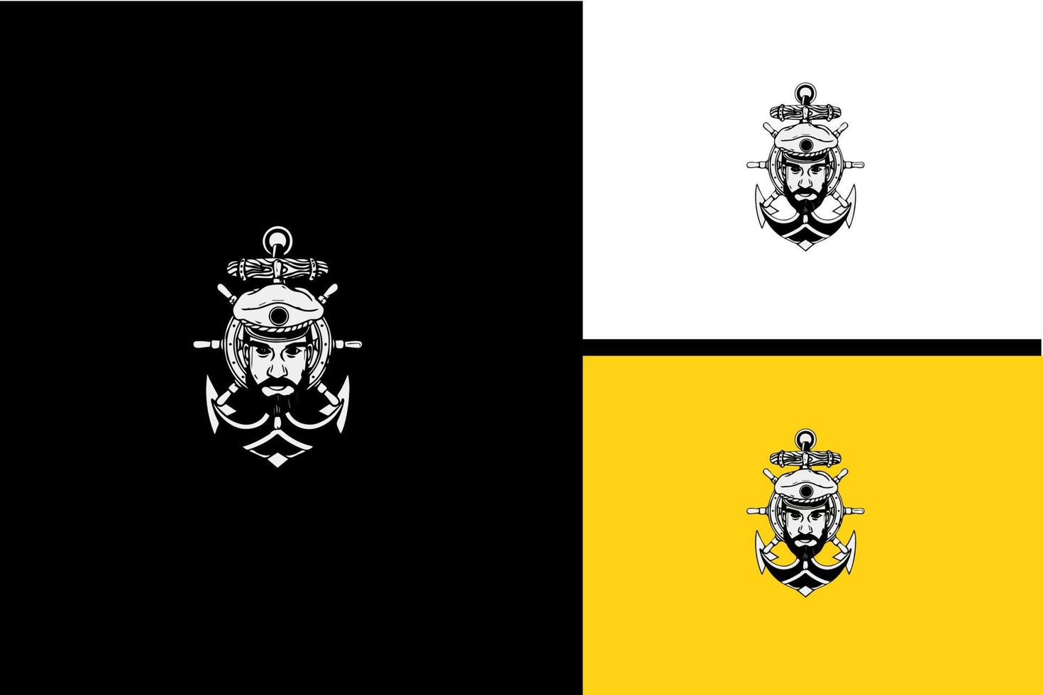 hoofd man en anker logo vector zwart-wit