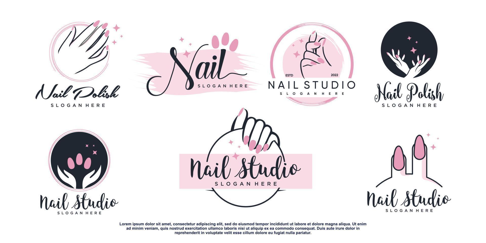 schoonheid nagel logo ontwerp vector met creatieve element concept premium vector