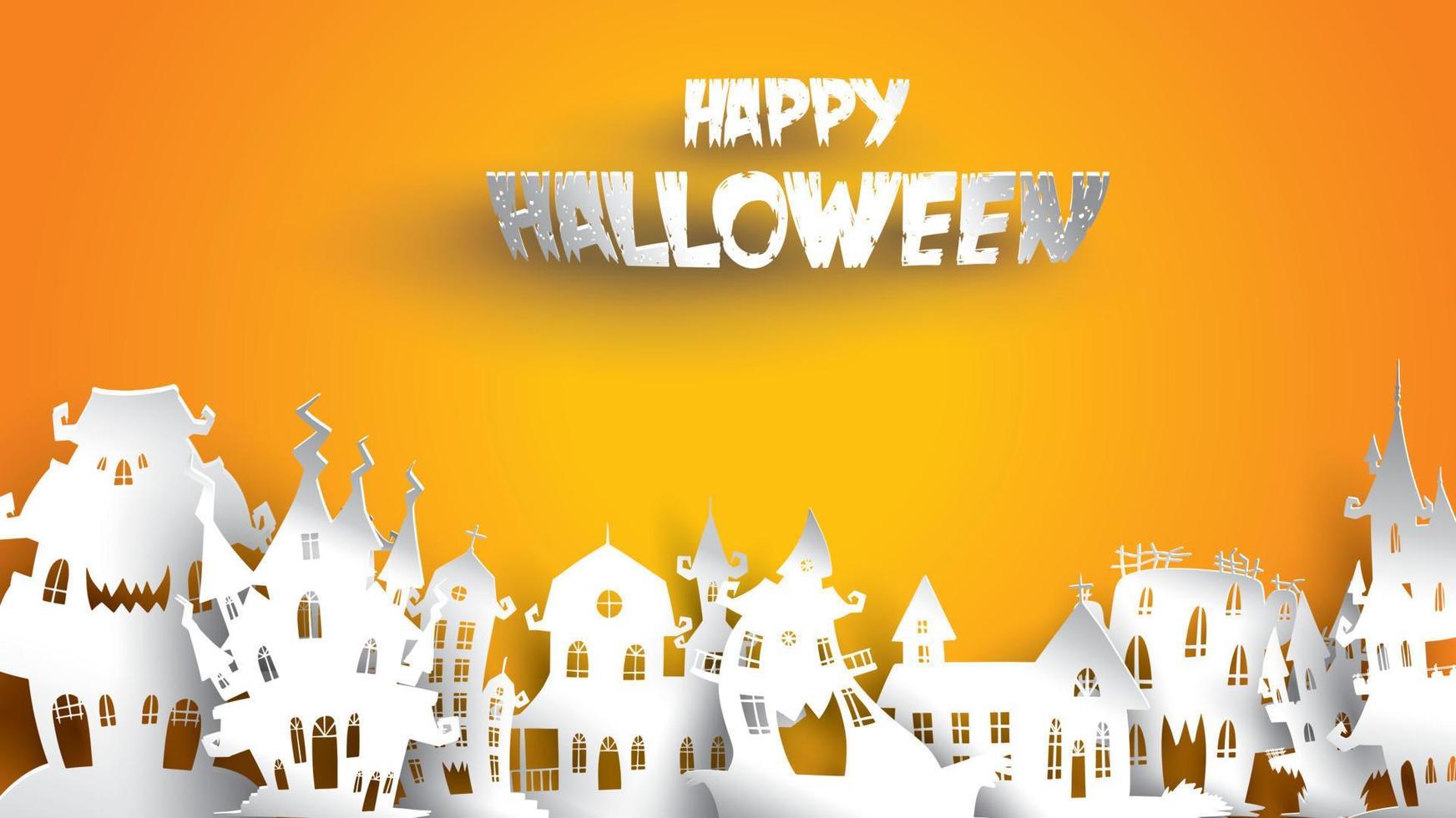 halloween achtergrond met papier art carving stijl. spandoek, poster, flyer of uitnodigingssjabloonfeest. vectorillustratie. vector
