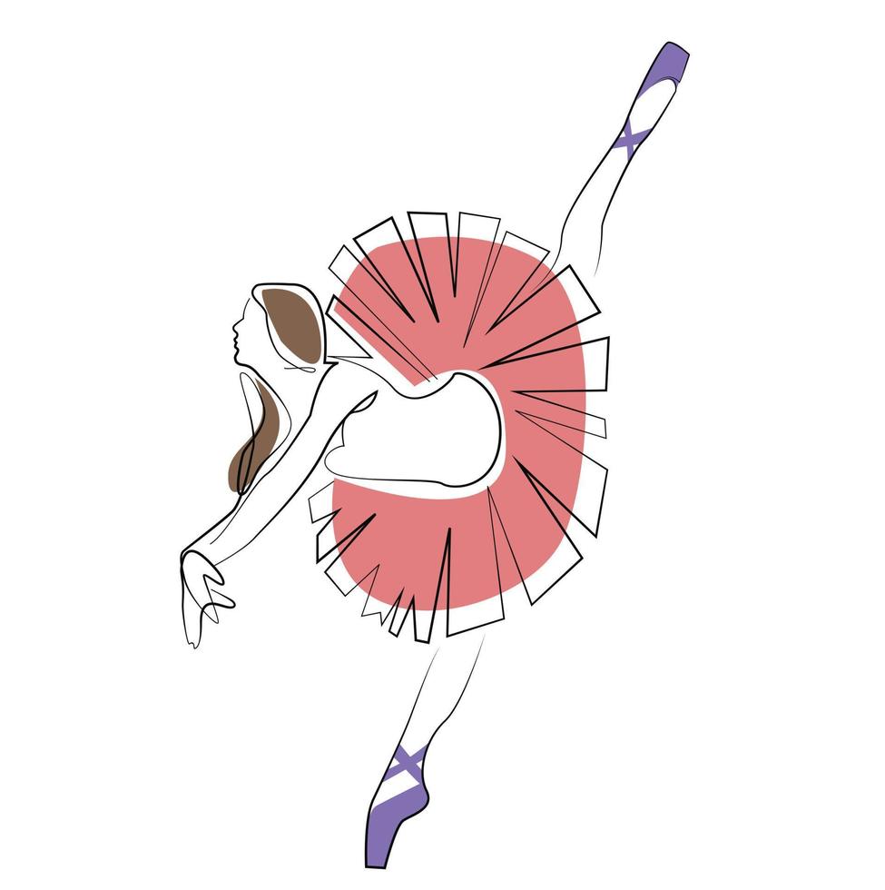 schets van een vrouw in een jurk ballet pose danser turner lijntekeningen continue kunst pictogram meisje geïsoleerd op wit vector