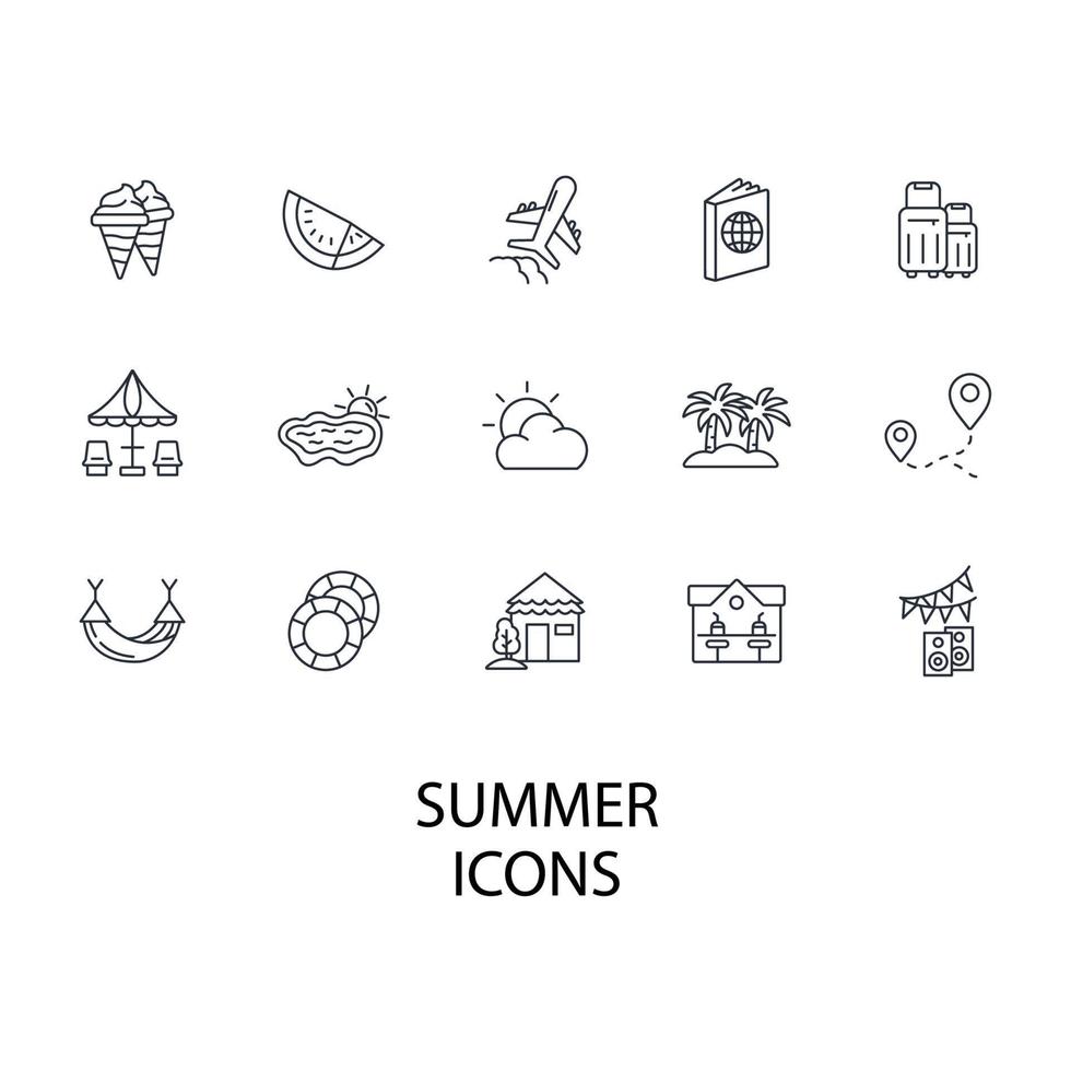 zomervakantie pictogrammen instellen. zomervakantie pack symbool vector-elementen voor infographic web vector