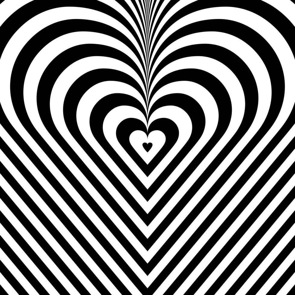 monochroom psychedelische retro groove achtergrond vorm hart. vectorillustratie. patroon in de stijl van de jaren zeventig en zestig. hippie stijl ontwerp vector