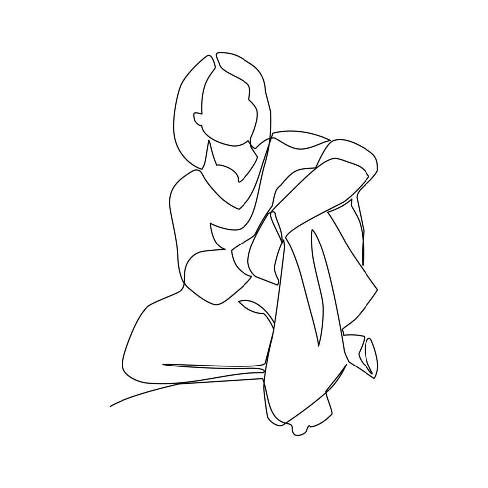 vectorillustratie van een zittend meisje getekend in lijntekeningenstijl vector