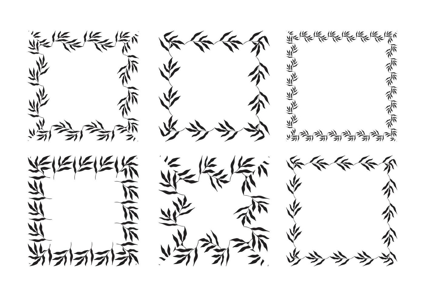 illustratie van de verzameling van diverse vierkante zwarte vierkante frames gemaakt van planten op een witte geïsoleerde achtergrond vector