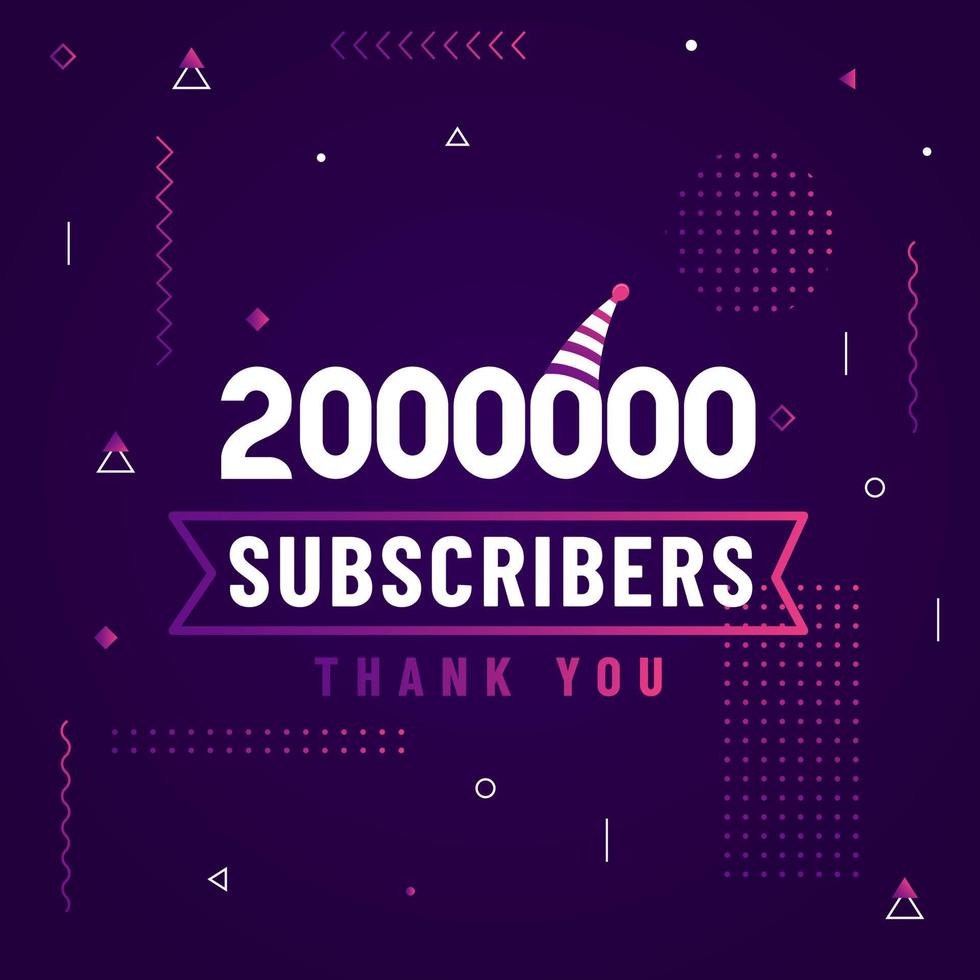 bedankt 2000000 abonnees, 2m abonnees vieren modern kleurrijk ontwerp. vector