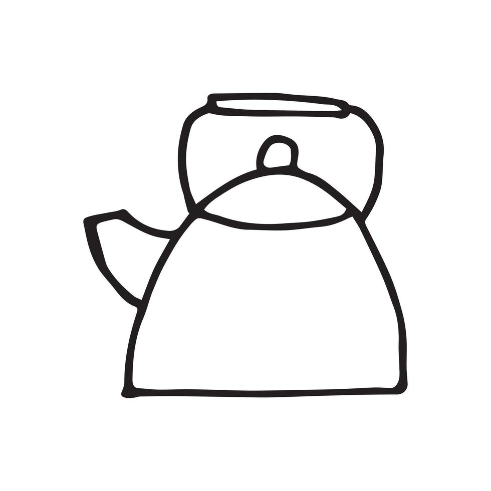 vector tekening in de stijl van doodle. theepot. keukengerei, metalen waterkoker. clipart geïsoleerd op witte achtergrond