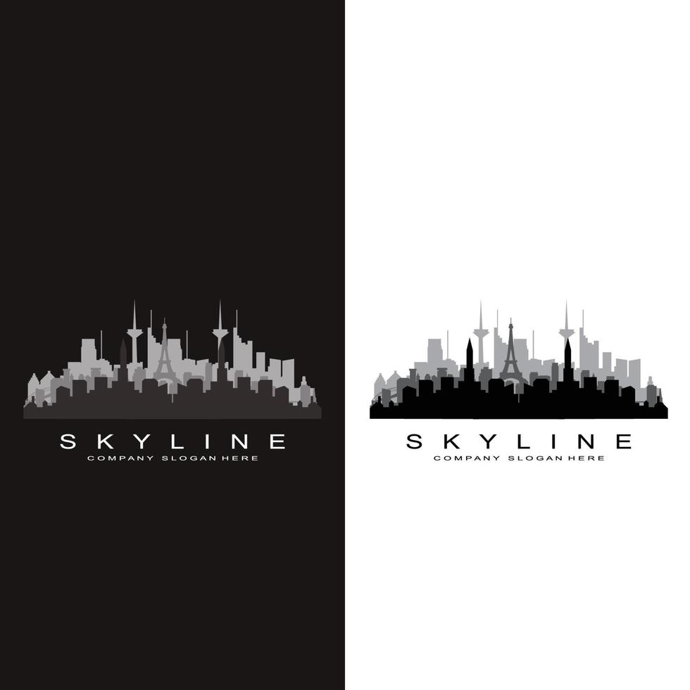 skyline van de stad, wolkenkrabber voor stedelijk onroerend goed gebouw logo ontwerp vector