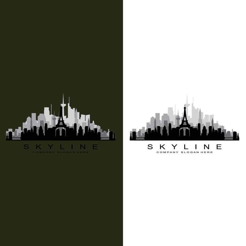 skyline van de stad, wolkenkrabber voor stedelijk onroerend goed gebouw logo ontwerp vector