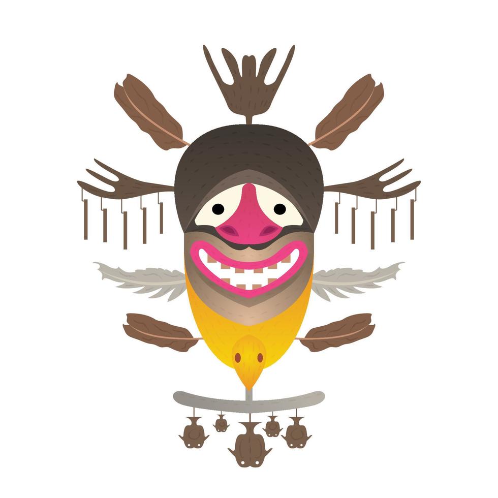 tribal masker met veren en vis. vectorillustratie. vector